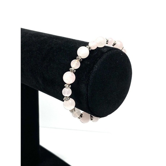 Rose Quartz Bracelet Beaded Memory Wire - Picture 6 of 6